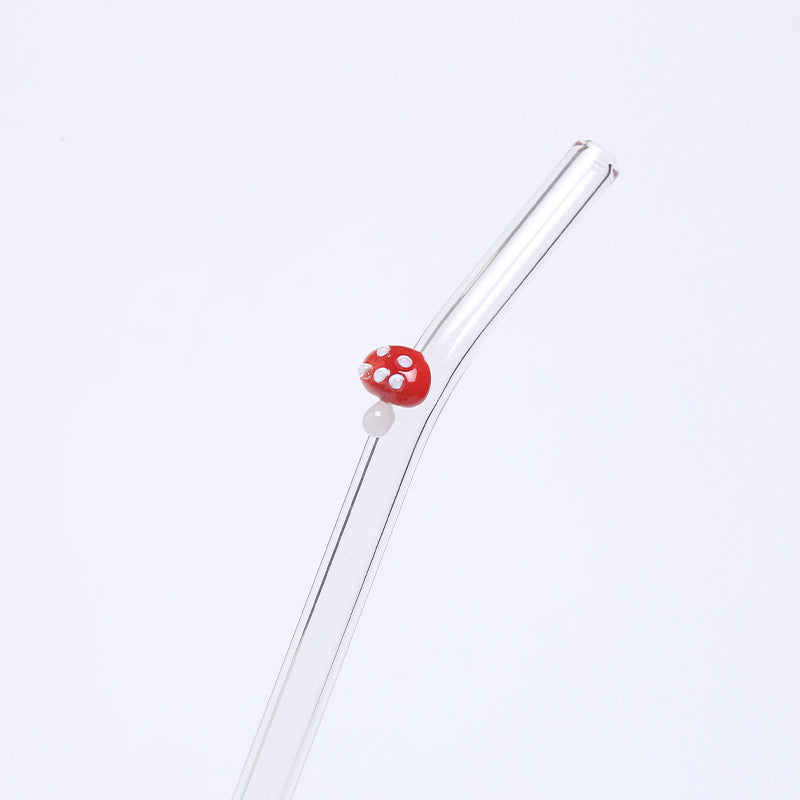Wholesale Creative Colored Mushroom Glass High Borosilicate Glass Straws